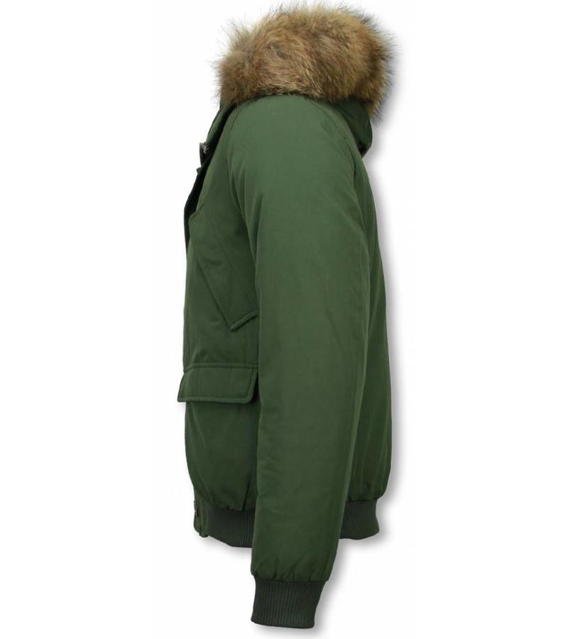 Warren Webber Parkas Hombre - Parka De Invierno Corto - Collar De Piel - Bombardero Chilliwack - Verde