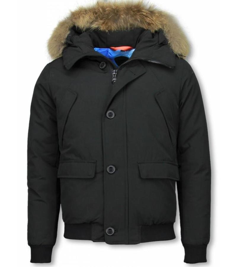 Warren Webber Parkas Hombre - Parka De Invierno Corto - Collar De Piel - Bombardero Chilliwack - Negro