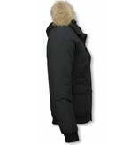 Warren Webber Parkas Hombre - Parka De Invierno Corto - Collar De Piel - Bombardero Chilliwack - Negro