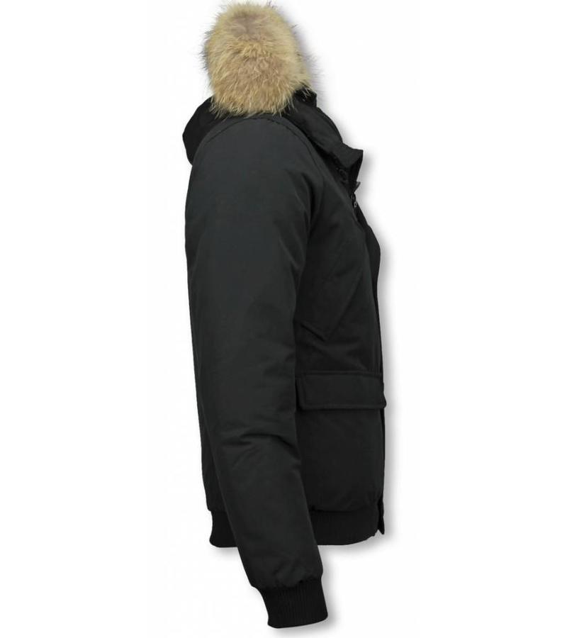 Warren Webber Parkas Hombre - Parka De Invierno Corto - Collar De Piel - Bombardero Chilliwack - Negro