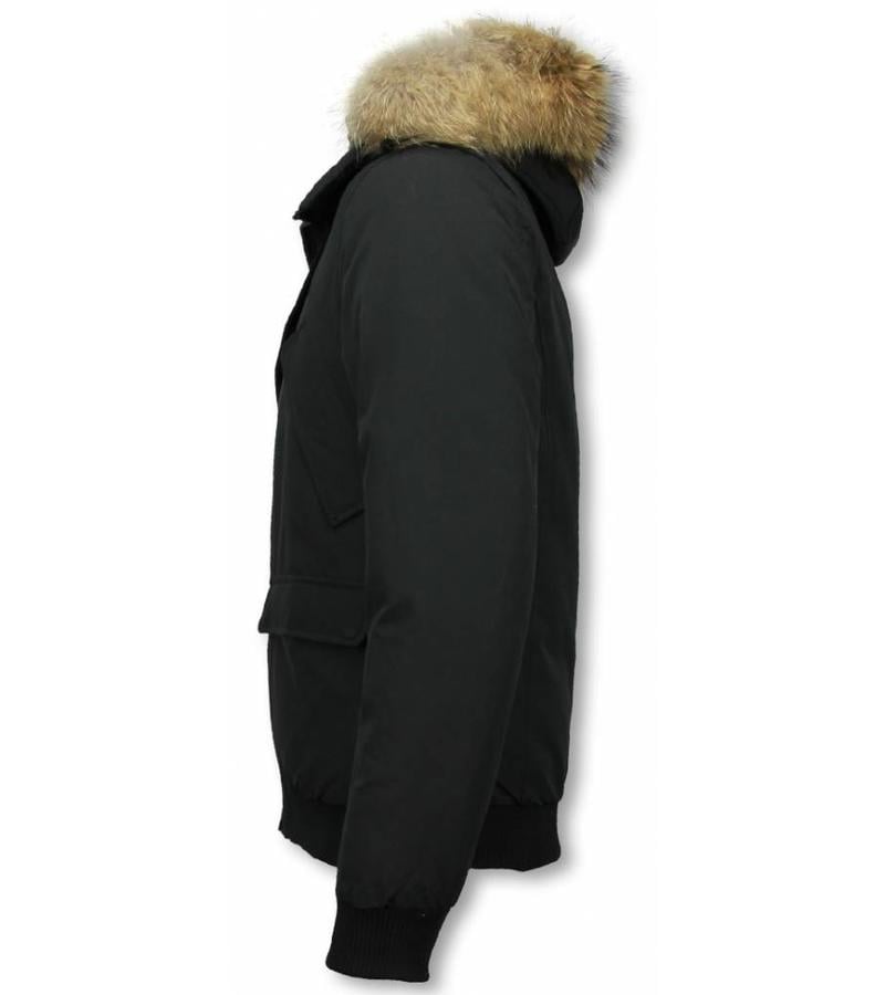 Warren Webber Parkas Hombre - Parka De Invierno Corto - Collar De Piel - Bombardero Chilliwack - Negro