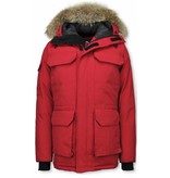 Beluomo Parkas Hombre - Parka De Invierno - Media luna - Cuello De Piel - Expedition Parka - Rojo