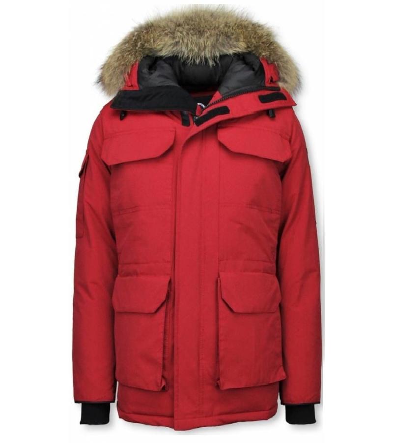 Beluomo Parkas Hombre - Parka De Invierno - Media luna - Cuello De Piel - Expedition Parka - Rojo