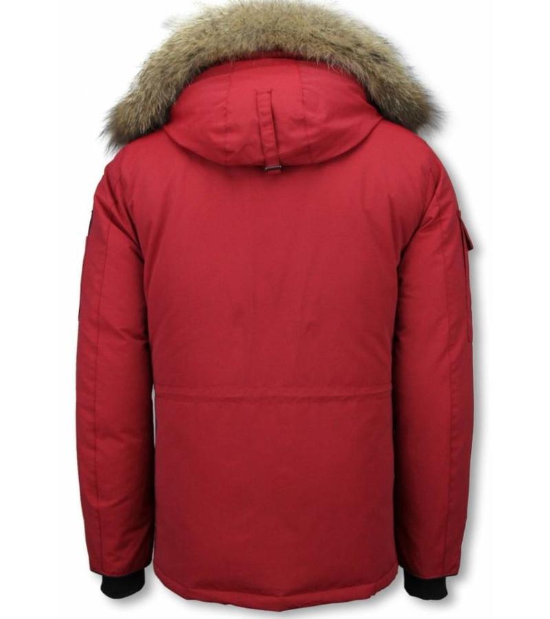 Beluomo Parkas Hombre - Parka De Invierno - Media luna - Cuello De Piel - Expedition Parka - Rojo