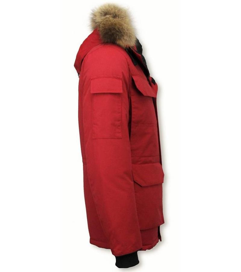 Beluomo Parkas Hombre - Parka De Invierno - Media luna - Cuello De Piel - Expedition Parka - Rojo