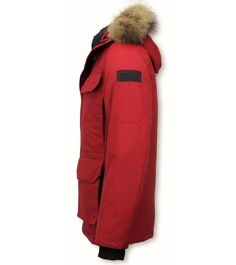 Beluomo Parkas Hombre - Parka De Invierno - Media luna - Cuello De Piel - Expedition Parka - Rojo