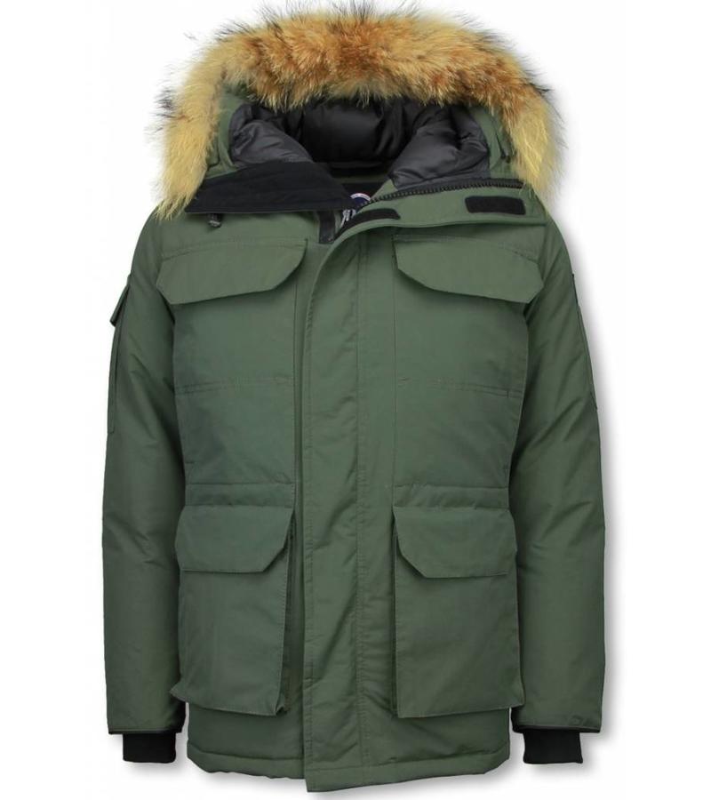 Beluomo Parkas Hombre - Parka De Invierno Media luna - Cuello De Piel - Expedition Parka - Verde