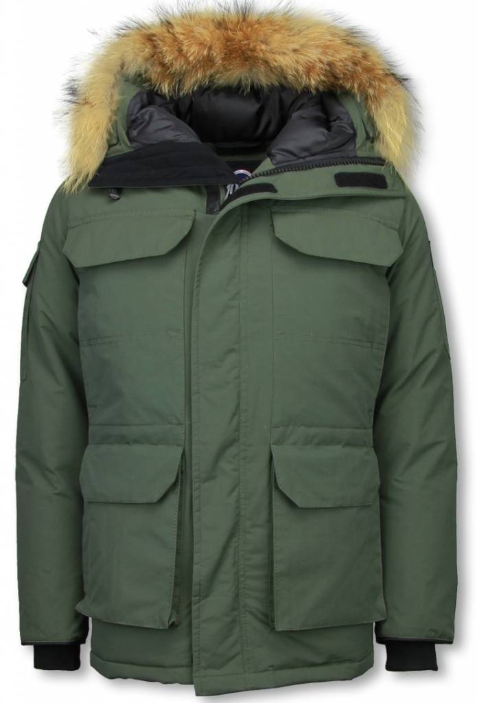 Beluomo Parkas Hombre - Parka De Invierno Media luna - Cuello De Piel -  Expedition Parka - Verde 