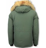 Beluomo Parkas Hombre - Parka De Invierno Media luna - Cuello De Piel - Expedition Parka - Verde