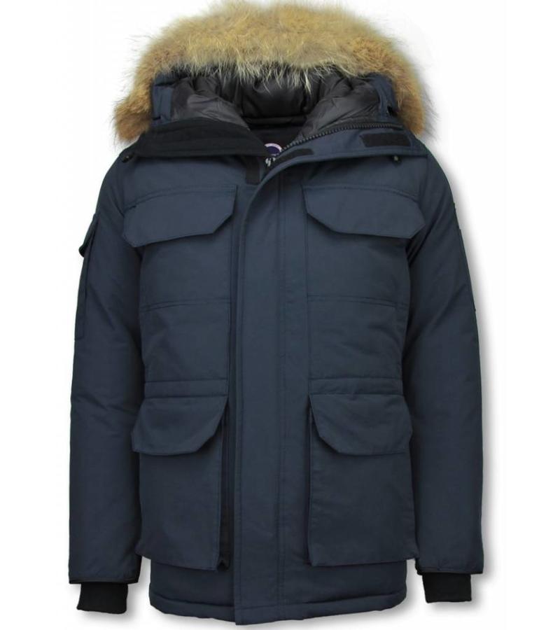 Beluomo Parkas Hombre - Parka De Invierno Media luna - Cuello De Piel - Expedition Parka - Azul