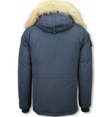 Beluomo Parkas Hombre - Parka De Invierno Media luna - Cuello De Piel - Expedition Parka - Azul