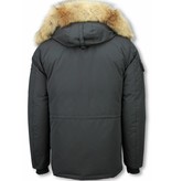 Beluomo Parkas Hombre - Parka De Invierno - Media luna - Cuello De Piel - Expedition Parka - Negro