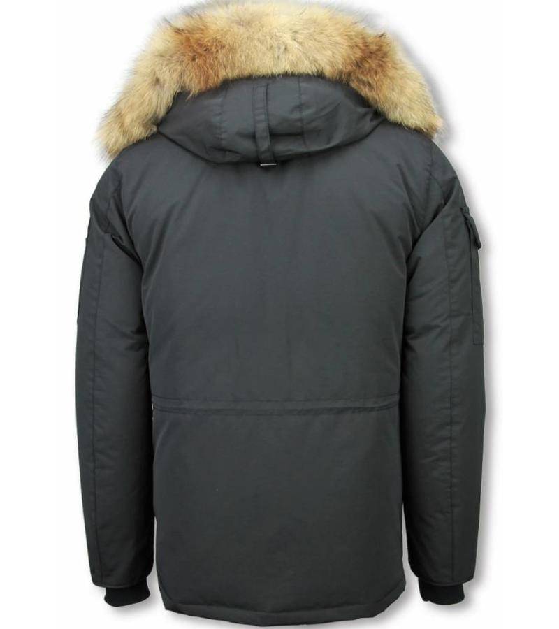 Beluomo Parkas Hombre - Parka De Invierno - Media luna - Cuello De Piel - Expedition Parka - Negro