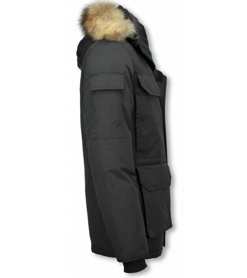 Beluomo Parkas Hombre - Parka De Invierno - Media luna - Cuello De Piel - Expedition Parka - Negro