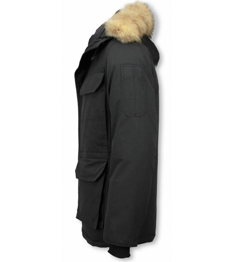 Beluomo Parkas Hombre - Parka De Invierno - Media luna - Cuello De Piel - Expedition Parka - Negro