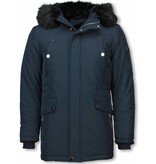 Enos Parkas Hombre - Parka De Invierno Largo - Falso Collar De Piel - Exclusiva Boton Parka - Negro