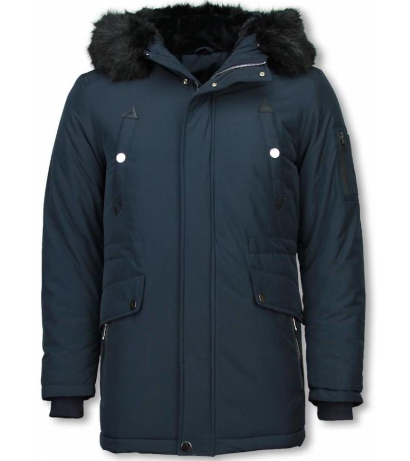 Enos Parkas Hombre - Parka De Invierno Largo - Falso Collar De Piel - Exclusiva Boton Parka - Negro