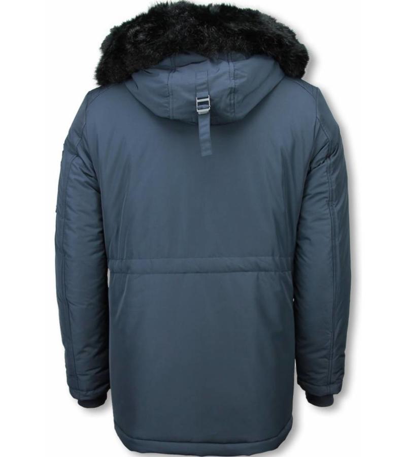 Enos Parkas Hombre - Parka De Invierno Largo - Falso Collar De Piel - Exclusiva Boton Parka - Negro