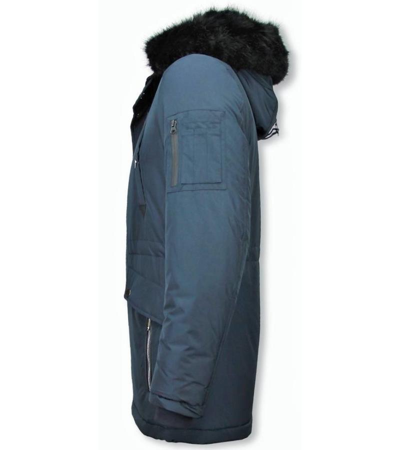 Enos Parkas Hombre - Parka De Invierno Largo - Falso Collar De Piel - Exclusiva Boton Parka - Negro