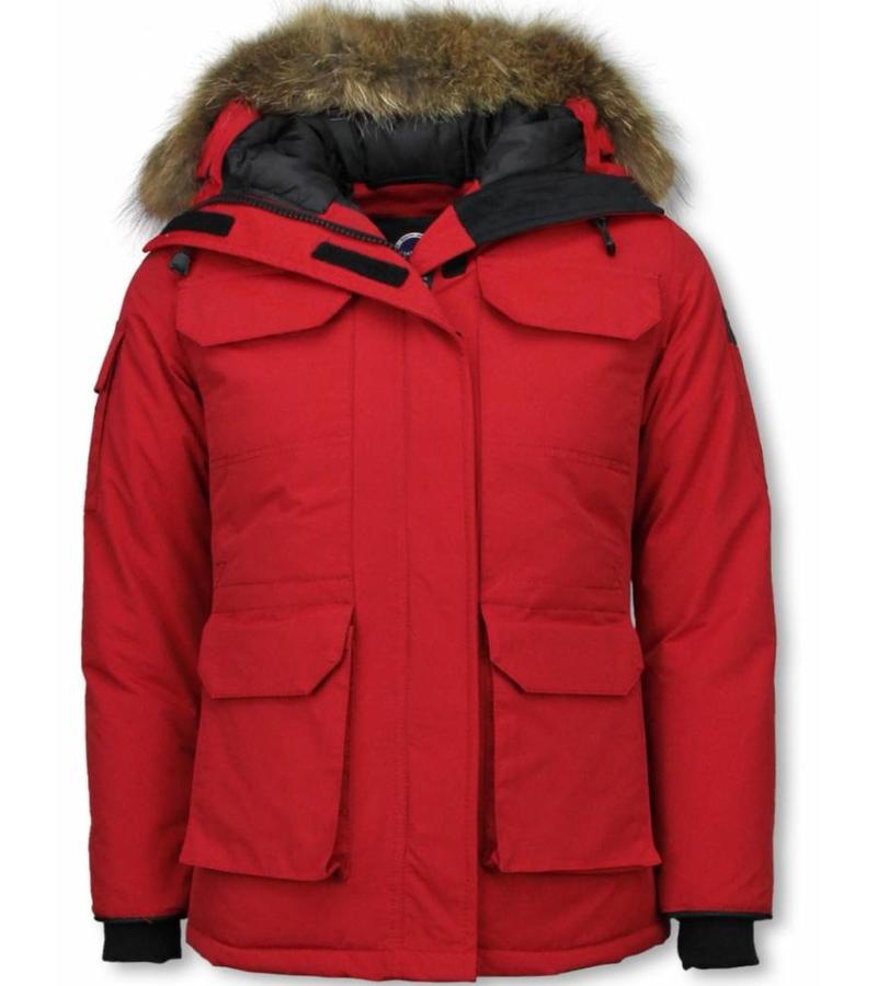 Matogla Parkas Mujer - Chaqueta De Invierno Media Luna - Cuello De Piel - Expedition Parka - Rojo