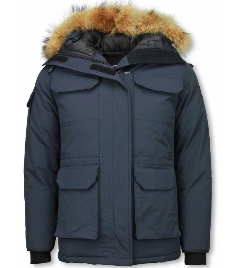 Matogla Parkas Mujer - Chaqueta De Invierno Media Luna - Cuello De Piel - Expedition Parka - Azul