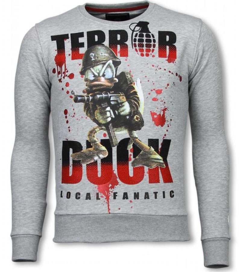 Local Fanatic Sudaderas - Pato de terror - Rhinestone Sudaderas - Gris