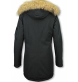 TheBrand Parkas mujer - Señora Abrigos De Invierno Largos - Capucha pelo grande - Negro