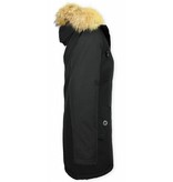 TheBrand Parkas mujer - Señora Abrigos De Invierno Largos - Capucha pelo grande - Negro