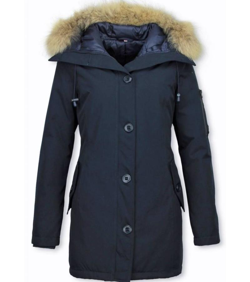 TheBrand Parkas mujer - Señora Abrigos De Invierno Largos - Capucha pelo grande - Azul