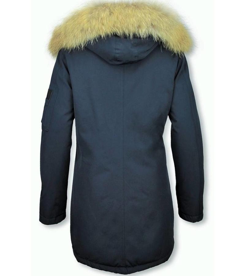 TheBrand Parkas mujer - Señora Abrigos De Invierno Largos - Capucha pelo grande - Azul