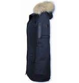 TheBrand Parkas mujer - Señora Abrigos De Invierno Largos - Capucha pelo grande - Azul