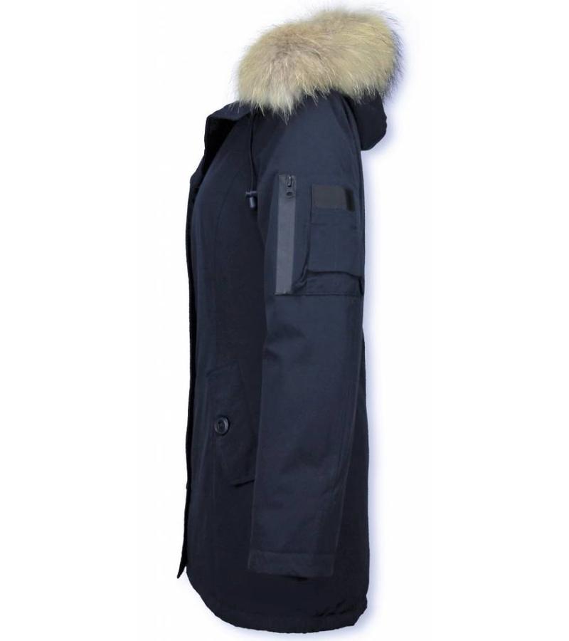 TheBrand Parkas mujer - Señora Abrigos De Invierno Largos - Capucha pelo grande - Azul