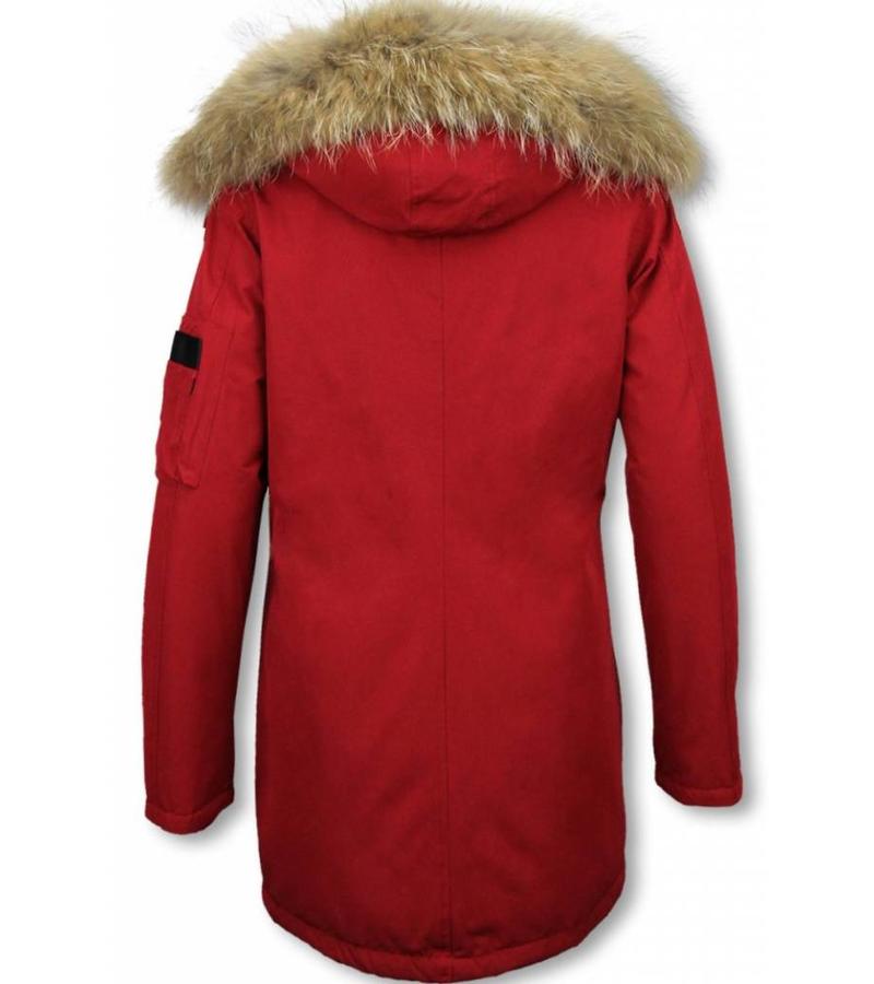 TheBrand Parkas mujer - Señora Abrigos De Invierno Largos - Capucha pelo grande - Rojo