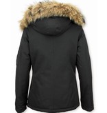 TheBrand Parkas Mujer - Señora Abrigos De Invierno Corto - Capucha pelo grande - Negro