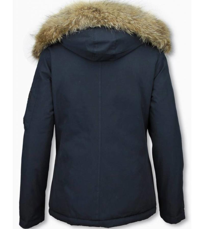 TheBrand Parkas Mujer - Señora Abrigos De Invierno Corto - Capucha pelo grande - Azul