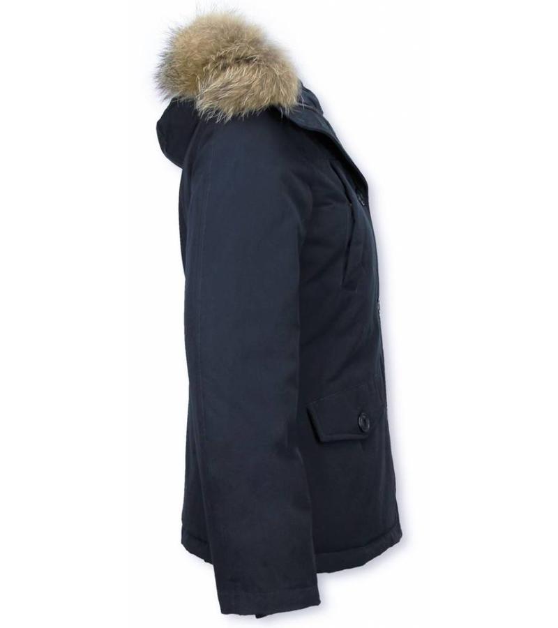 TheBrand Parkas Mujer - Señora Abrigos De Invierno Corto - Capucha pelo grande - Azul