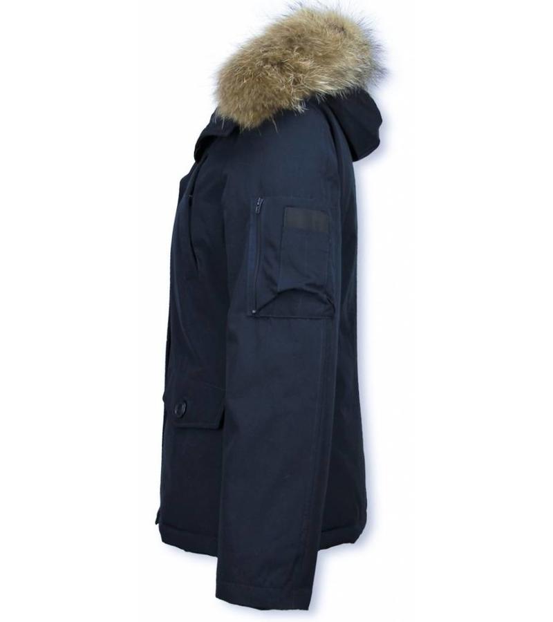 TheBrand Parkas Mujer - Señora Abrigos De Invierno Corto - Capucha pelo grande - Azul