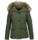 TheBrand Parkas Mujer - Señora Abrigos De Invierno Corto - Capucha pelo grande - Verde