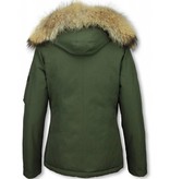 TheBrand Parkas Mujer - Señora Abrigos De Invierno Corto - Capucha pelo grande - Verde