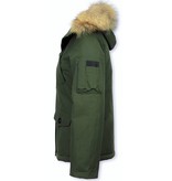 TheBrand Parkas Mujer - Señora Abrigos De Invierno Corto - Capucha pelo grande - Verde