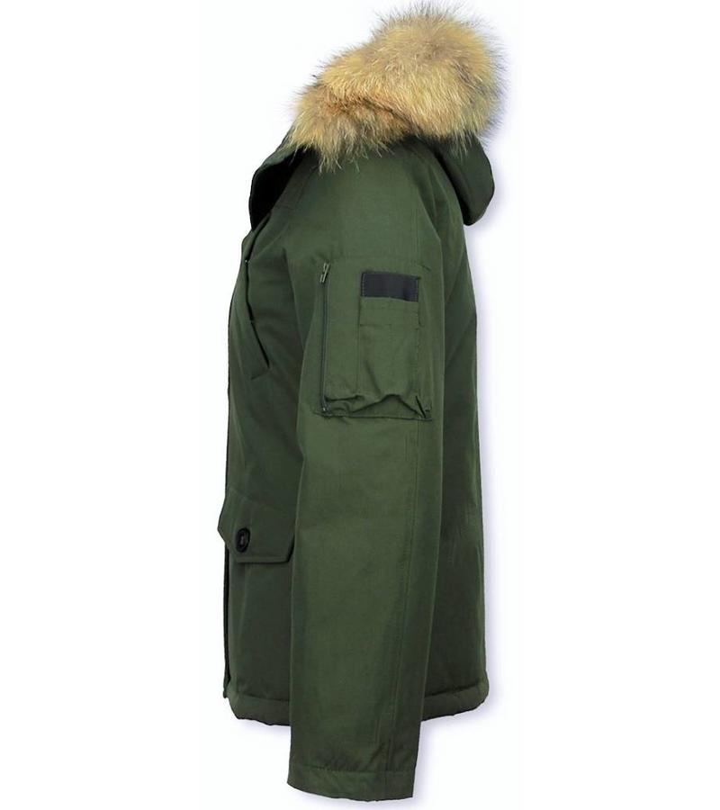 TheBrand Parkas Mujer - Señora Abrigos De Invierno Corto - Capucha pelo grande - Verde