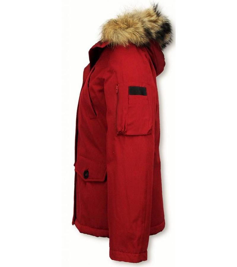 TheBrand Parkas Mujer - Señora Abrigos De Invierno Corto - Capucha pelo grande - Rojo