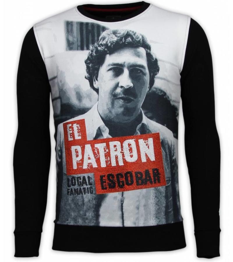 Local Fanatic El Patron Escobar - Digital Rhinestone Sudaderas - Negro