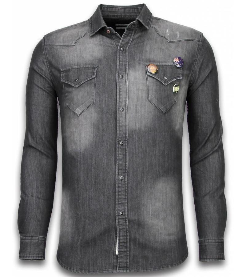 Bread & Buttons Camisa De Mezclilla Slim Fit - 3 Buttons - Gris