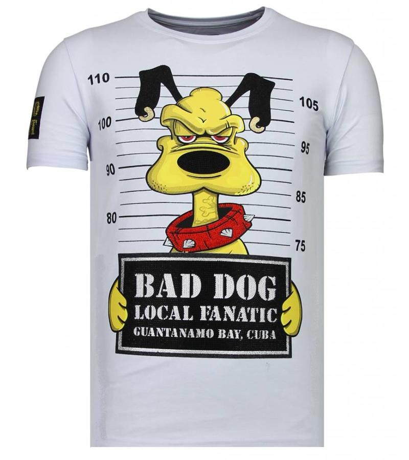 Local Fanatic Camisetas - Bad Dog -  Rhinestone Camisetas -  Blanco