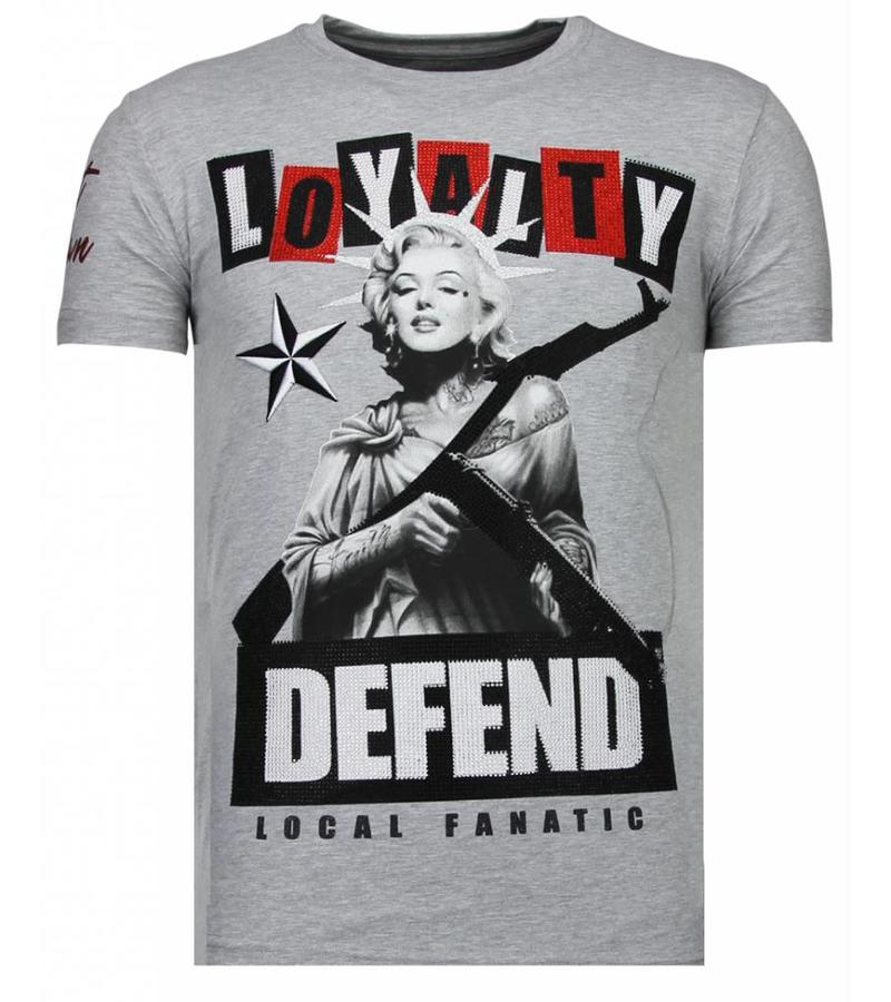 Local Fanatic Camisetas - Loyalty Marilyn - Rhinestone Camisetas -  Gris