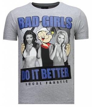 Local Fanatic Camisetas - Bad Girls Do It Better - Rhinestone Camisetas -  Gris