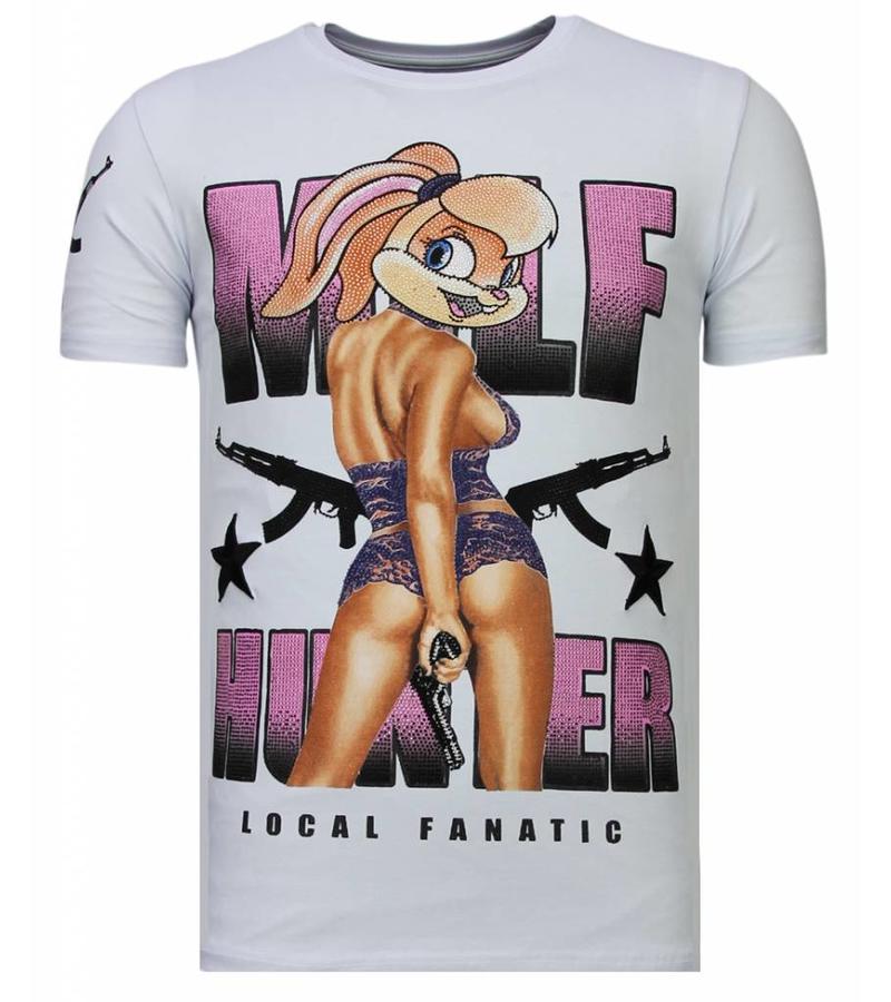 Local Fanatic Camisetas - Milf Hunter - Rhinestone Camisetas - Blanco