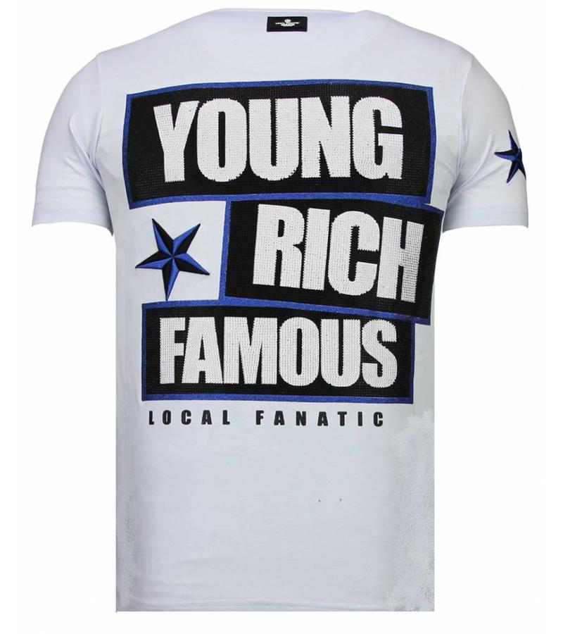 Local Fanatic Camisetas - Young Rich Famous - Rhinestone Camisetas - Blanco