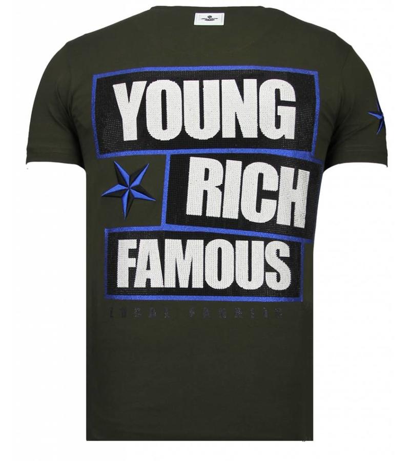 Local Fanatic Camisetas - Young Rich Famous - Rhinestone Camisetas - Verde
